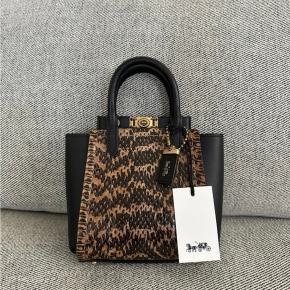 NWT Coach 1941 Troupe Tote 16 Genuine Snakeskin Black Crossbody - Picture 2 of 11